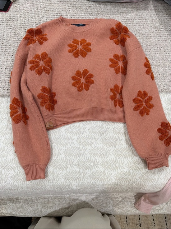 Simply Southern Sweaters - Simply Southern Coral Pink Crewneck Sweater with Orange Floral Appliqués